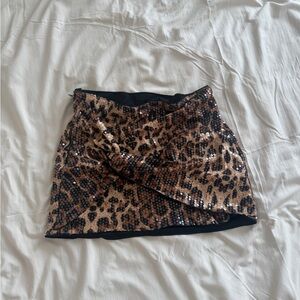 Leopard Sequin Mini Skirt